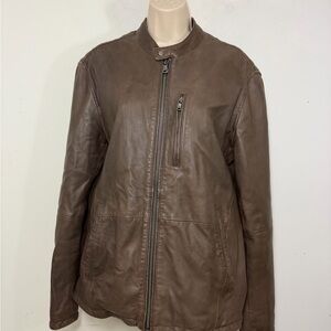 John Varvatos Star USA Men's Band Collar Leather Jacket Brown Medium